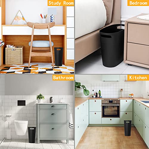 3.2 Gallon Slim Waste Basket, 2 Pack Small Wastebasket Plastic Narrow Trash Can with Handles, 12L Slim Garbage Container Bin for Narrow Space (Black) - color: Black