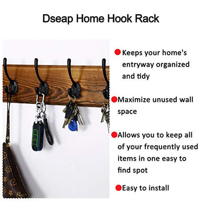 Wall Mounted Coat Rack: 38-1/4" Long, Patented, Heavy-Duty, 10-Double-Hooks Wooden Hanger Rail for Winter Coats, Hats, Jackets, Clothing - Natural & Black, Pack of 2 - color: Natural & Black, size: L=38.3"(2pcs)