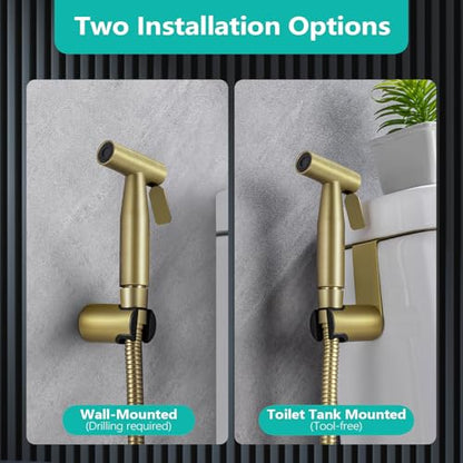 BARROCK Handheld Bidet Sprayer for Toilet, Stainless Steel Metal Made Baby Cloth Diaper Spraying Kit, Bathroom Toilet Bidet Attachment Set for Bathing Pets and Feminine Hygiene, Brushed Brass Gold - color: Brushed Gold