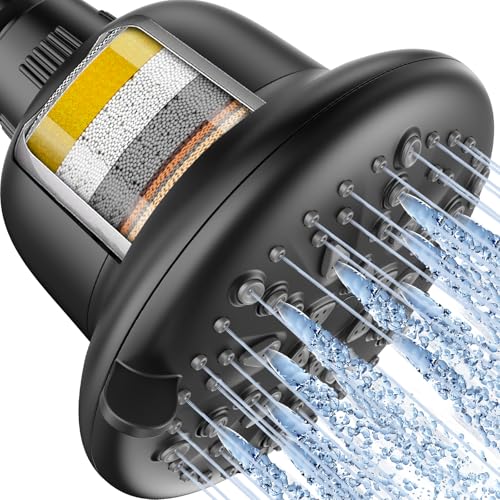 Cobbe Filtered Shower Head, 7 Modes High Pressure Shower Heads Matte Black | Shower Head with Filters for Hard Water for Remove Chlorine and Harmful Substances (Midnight Black Matte, 5 Inch Round) - color: A.Black, style: Round