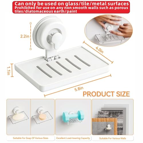 SUOXING 2 Pcs Soap Dish Holder for Shower Suction Cup Wall Mounted Self Draining NO-Drilling Removable Sponge & Bar Soap Holder,Shower Soap Rack & Shelf for Bathroom Bathtub Kitchen Sink,Plastic,White - color: White