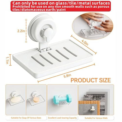 SUOXING 2 Pcs Soap Dish Holder for Shower Suction Cup Wall Mounted Self Draining NO-Drilling Removable Sponge & Bar Soap Holder,Shower Soap Rack & Shelf for Bathroom Bathtub Kitchen Sink,Plastic,White - color: White
