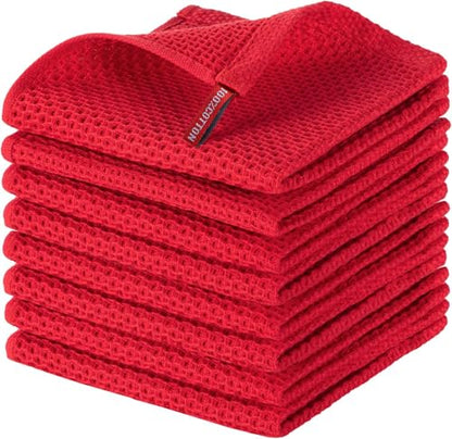joybest Cotton Kitchen Dish Cloths, 8-Pack Waffle Weave Ultra Soft Absorbent Dish Towels Washcloths Quick Drying Dish Rags, 12x12 Inches, Red - color: Red, size: 12 in x 12 in