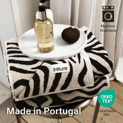 Everlayer Luxury Bath Towels, 2 Pack, 28 x 55 Inch, Made in Portugal | 500 GSM, 100% Combed Cotton, Utra-Soft & Plush, Reversible Design, Oeko-Tex Certified, Incl 2 Pcs Bath Towels,Black Allover - color: Black Allover, size: Bath Towel, style: 2 Pcs