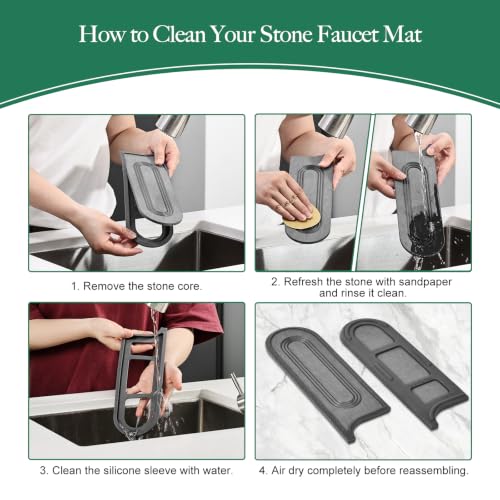 Faucet Mat for Kitchen Sink with Airflow Silicone Sleeve, Instant-Dry Diatomaceous Stone Sink Protector Tray Around Faucet for Kitchen, Bathroom, RV (Black Circle, 23.2" x 3.9" x 0.47") - color: Grey Circle - Dark Grey Silicone Edge