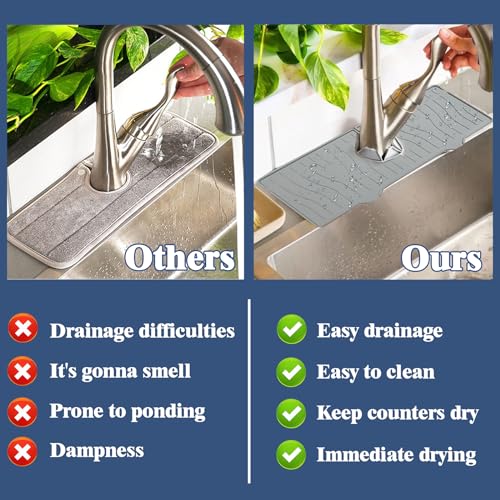 New Kitchen Sink Splash Guard,Silicone Faucet Mat Splash Catcher, Handle Drip Catcher Tray, Multipurpose for Kitchen Dish Drying Mats Sponge Holder and Bathroom Countertop Protect - color: Gray-2