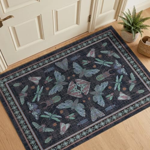 Arenarug Entry Way Rugs 2x3 Indoor Door Mat Non Slip Front Small Rug Washable Insect Boho Throw Rug for Entrance, Kitchen, Bathroom, Navy Blue Black - color: Navy Blue, size: 2'x3'