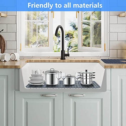 Sink Protectors for Kitchen Sink 28.6"x 14.5"Rear Silicone Sink Mat | Various sizes and styles,Protector for sinks and dish,Withstand to 500F,Food-grade silicone.Non-slip and raised feet - size: 28.6"x14.5"