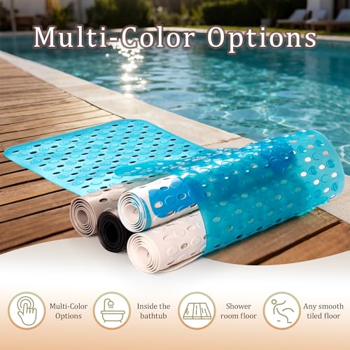 Non-Slip Bathtub Mats Bath Mat Machine Washable with Suction Cups for Tub, 39x15.5 inch, Clear Blue - color: Clear Blue