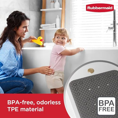 Rubbermaid Soft Foam Bath Tub Shower Mat, Non-Slip Tub Mat with Quick-Drain Holes, 35.88 x 17 Inch BPA-Free Bath Mat for Inside Bathtub or Shower, Grey - color: Grey
