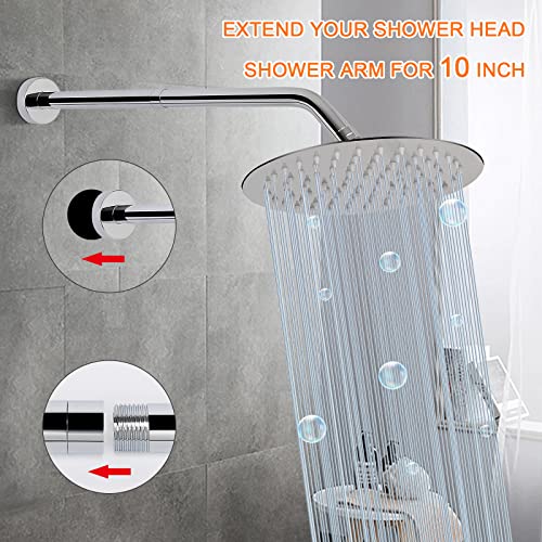 Shower Head Extension Arm, Shower Extender Water Outlet- Lowers Existing, Shower Pipe Extension for Bathroom, Made of Solid Metal Stainless Steel(10 Inch, Chrome Finish) - color: Chrome Finish, style: 10 Inch