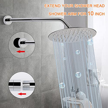Shower Head Extension Arm, Shower Extender Water Outlet- Lowers Existing, Shower Pipe Extension for Bathroom, Made of Solid Metal Stainless Steel(10 Inch, Chrome Finish) - color: Chrome Finish, style: 10 Inch