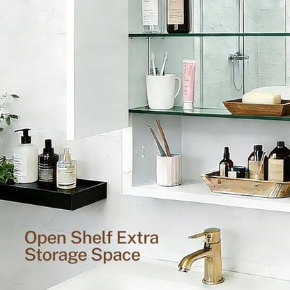 16x26 inch Bathroom Medicine Cabinet with Mirror, Platstic Framed Beveled Edge Mirror Cabinet with Removable Shelves, Extra Storage Space, Recessed or Surface Mount - style: CS5004-1626