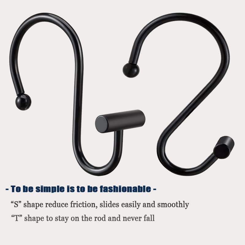 Gracelife Black Rust Resistant Metal T-Bar Shower Curtain Rings, Set of 12 - color: Black