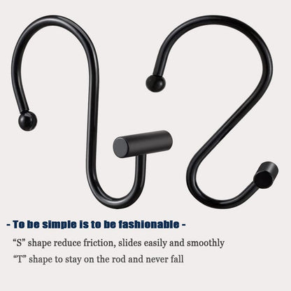 Gracelife Black Rust Resistant Metal T-Bar Shower Curtain Rings, Set of 12 - color: Black