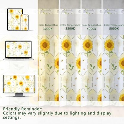 No Hook Shower Curtain with Snap in Liner, Floral Shower Curtain with Sheer Top Window and Weighted Hem, Sunflower and Dandelion Print Farmhouse Shower Curtains for Bathroom, 71" W x 74" L - color: Sunflower and Dandelion
