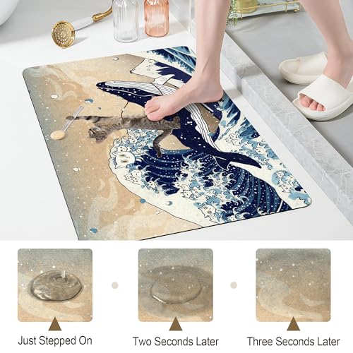 SolAzul Cat Diatomaceous Earth Bath Mat,Super Absorbent Diatomite Stone Bath Mat Non Slip Quick Dry Thin Bathroom Floor Mat Rug (16×24 Inch) (CAT) - color: Cat