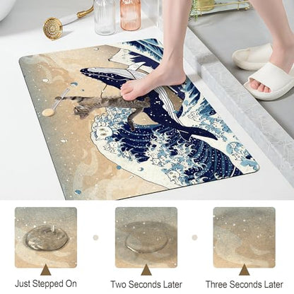 SolAzul Cat Diatomaceous Earth Bath Mat,Super Absorbent Diatomite Stone Bath Mat Non Slip Quick Dry Thin Bathroom Floor Mat Rug (16×24 Inch) (CAT) - color: Cat
