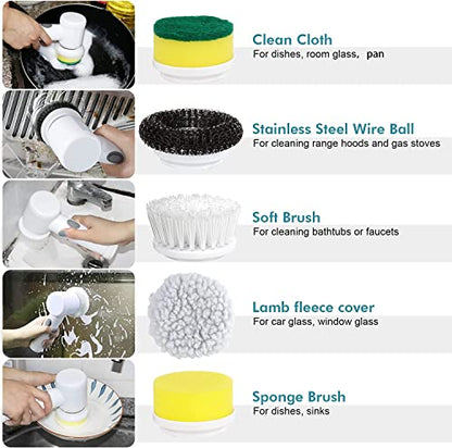 Electric Spin Scrubber, Cordless Electric Cleaning Brush Waterproof Power Scrubber with 5 Replaceable Brush Heads, Handheld Shower Scrub Brush for Cleaning Kitchen Dish Sink Tub Floor Wall Tile Window
