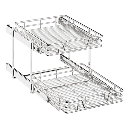 2-Tier Kitchen Cabinet Pull Out Cabinet Organizer,Shelf and Drawer Organizer Slide Out Pantry Storaqe Basket in Multiple Sizes (17" W x 21" D) - size: 17" W x 21" D