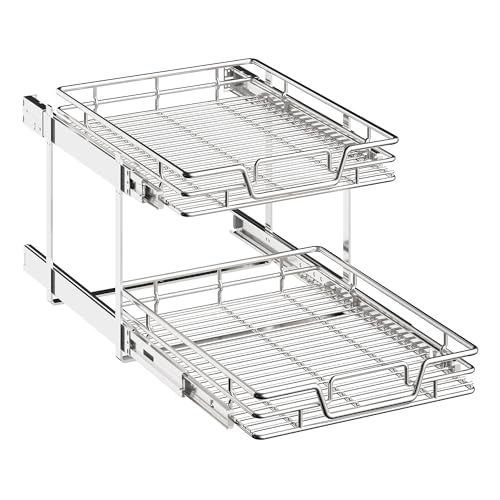2-Tier Kitchen Cabinet Pull Out Cabinet Organizer,Shelf and Drawer Organizer Slide Out Pantry Storaqe Basket in Multiple Sizes (17" W x 21" D) - size: 17" W x 21" D