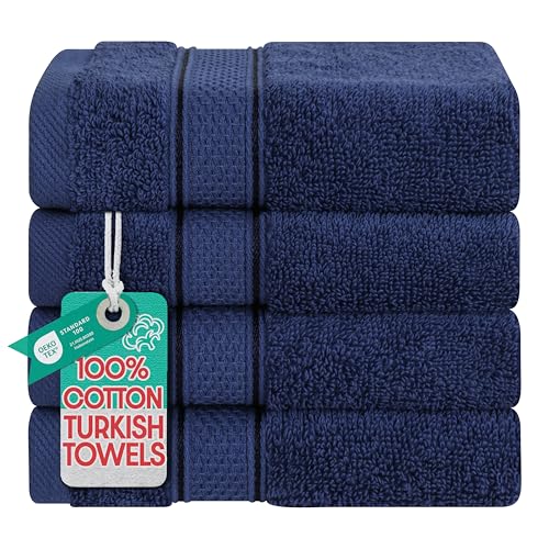 American Soft Linen Salem Washcloth Sets, 4 Piece Luxury 600 GSM 100% Cotton Washcloths for Bathroom, 13x13 inches Washrags Premium Quality Hand Face Towels, Navy Blue - color: Navy Blue, size: 13x13"