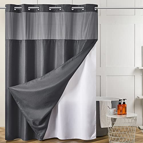 Furlinic No Hook Waffle Weave Shower Curtain with Snap in Fabric Liner Set,Heavy Duty Textured Bathroom Curtain with See Through Window,Waterproof & Machine Washable,Dark Grey,54x80 Inch - color: Dark Grey, size: 54"W x 80"L (Pack of 1)