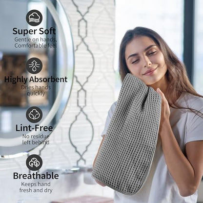 Microfiber Waffle Hand Towels, 2 Pieces, Soft, Absorbent, Fast Drying, Lint Free 430 GSM (Gray) - color: Gray