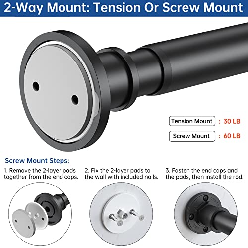 Industrial Shower Curtain Rod - 2-in-1 Design Tension Curtain Rod - Rustproof Non-Slip 27 to 43 Inch Stainless Steel, Matte Black Window Curtain Rod - color: Matte Black, size: 27-43 Inches