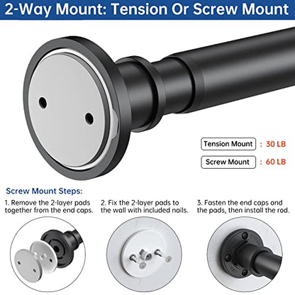 Industrial Shower Curtain Rod - 2-in-1 Design Tension Curtain Rod - Rustproof Non-Slip 27 to 43 Inch Stainless Steel, Matte Black Window Curtain Rod - color: Matte Black, size: 27-43 Inches