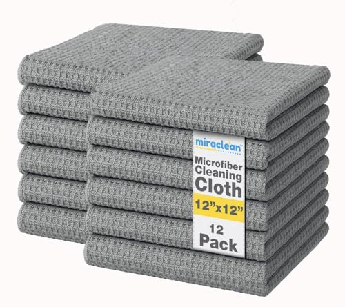 Waffle Weave Microfiber Cloths - 12 x 12 inches - Lint Free Cloth, Streak-Free Absorbent Microfiber Glasses Cleaning Cloth, Screens, Dusting & Appliances - 12 Pack Premium Cloth Wipes - size: 12 Pack