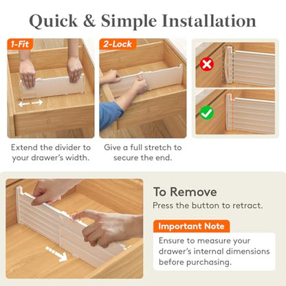 Lifewit 5" Tall Drawer Dividers, Adjustable Deep Drawer Organizer Clothes | 11.5"-18.5" Expandable Plastic Separators for Dresser, Kitchen, Cabinet, Nursery, Office, Socks & Underwear Storage, 4 Pack - size: 5"H, 11.5-18.5"L
