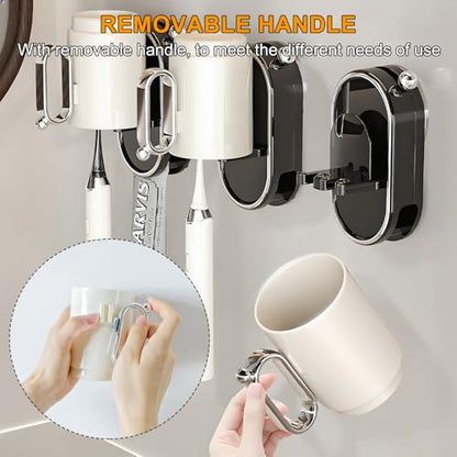 Toothbrush Holder Wall Mounted with Toothpaste Holder & Detachable Cup - Removable Suction Cup in Bathroom Sink, Shower - Space Saving, Ventilation Design for Family, Renters - color: Black-1 Cup