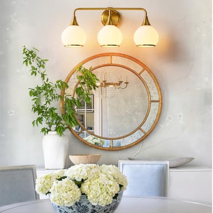 Brushed Gold Bathroom Light Fixtures 3-Lights Vanity Lights with Milky White Frosted Glass Shade Bathroom Vanity Light 22.4 inch Wall Sconce Lighting Bath(Exclude E26 Bulb) - color: Gold & Milky White, size: 3 Light