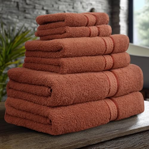 COTTON CRAFT Ultra Soft 6 Piece Towel Set - 100% Cotton Towels - Mocha | Absorbent 580 GSM Quick Dry Everyday Premium Luxurious Bathroom Towels - 2 Large Bath Towels, 2 Hand Towels, 2 Washcloths - color: Mocha, size: 6 Piece Towel Set