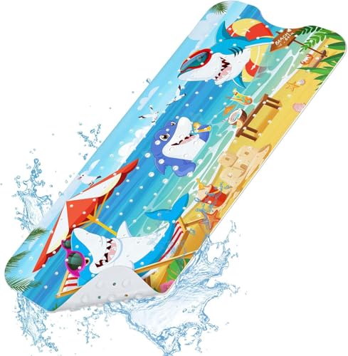 SHUCHING Kids Bath Mat for Tub Non Slip-40 X 16 Inch, Bathtub Mat Non Slip for Baby, Long Shower Mat for Toddler, Shark - color: Shark