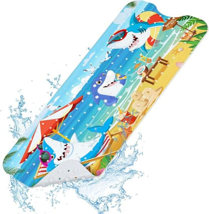 SHUCHING Kids Bath Mat for Tub Non Slip-40 X 16 Inch, Bathtub Mat Non Slip for Baby, Long Shower Mat for Toddler, Shark - color: Shark