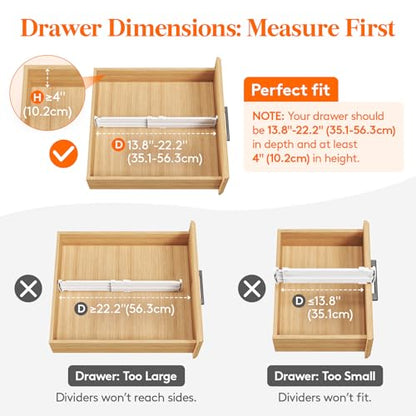 Lifewit 9 Pack 4" High Drawer Dividers, Adjustable Drawer Organizer Clothes | 13.8"-22.2" Expandable White Plastic Separators for Dresser, Kitchen, Cabinet, Nursery, Office, Socks & Underwear Storage - size: 4"H, 13.8-22.2"L