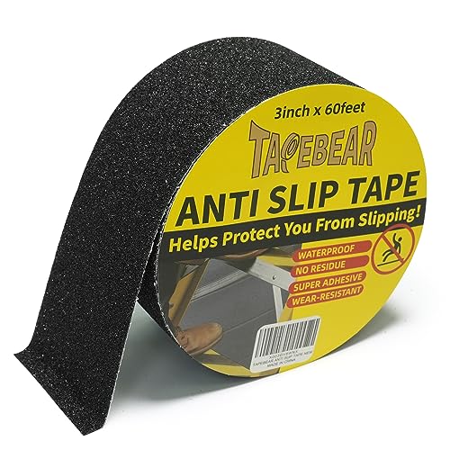 TAPEBEAR Grip Tape Anti Slip Traction Tape 3 Inch x 60Ft, Non Slip Tape Waterproof Heavy Duty Safety Tape for Indoor Outdoor Steps Stairs Treads, Strong Grip - color: Black, size: 3in x 60feet