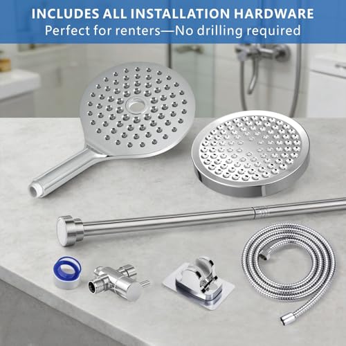 Dual Shower Head for Couples, 6" Fixed Rain Showerhead with 7.5" Large Handheld Shower Double Set, Renter-Friendly, Tandem Shower, SPA-Like, Gift for Women Men, Chrome - color: Chrome