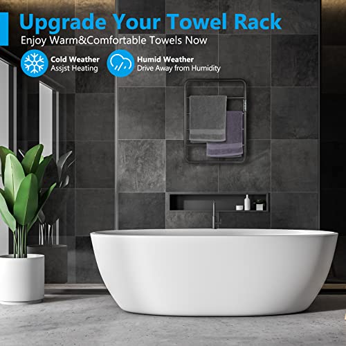 VJASS Heated Towel Rack for Bathroom, 4 Bar Stainless Steel Electric Towel Warmer with Built-in Timer, Dual Hardwired & Plug-in Wall Mounted Installation (Matte Black) - color: Matte Black