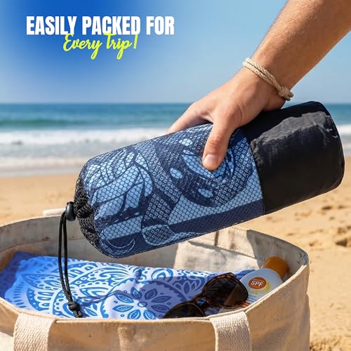 Utopia Towels Thin Microfiber Beach Towel with Travel Bag, 32x71 in (Octupus, Ocean Mandala) - color: Octopus & Ocean Mandala