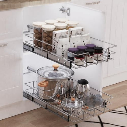 Pull Out Cabinet Organizer 20" W X 17" D, Slide Out Drawers For Kitchen Cabinets, Pull Out Drawers For Cabinets Capacity Heavy Duty Caddy, Cabinet Pull Out Shelves Chrome-Plated, Bathroom Pantry | For Kitchen Organizers and Storage, Pull Out Drawers For C