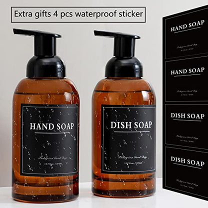 2 Pack Foaming Soap Dispenser, 12.7 Oz Thick Glass Pump, Amber | Refillable Foam Soap Bottles for Hand Soap and Body Wash, Ideal for Bathroom Countertop, Kitchen Sink and More - color: Amber
