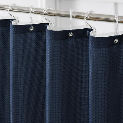 QiyI 3 in 1 Waffle Shower Curtain Set with Liner, Navy Blue, 72 x 72 | Shower Curtain and Liner Set with Hooks, Waterproof Bathroom Curtain with PEVA Liner & 12 Double Sided Clear Plastic Rings - color: Navy Blue, size: 72"W x 72"L (Pack of 1)