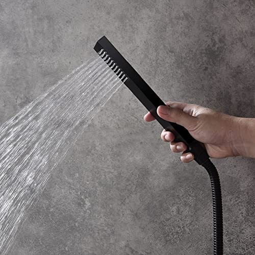 Cascada 12” Square Shower System (Wall Mounted) with Single Handle & square knob, 2 Functions (Rainfall & Handheld) (Matt Black) - color: Matt Black