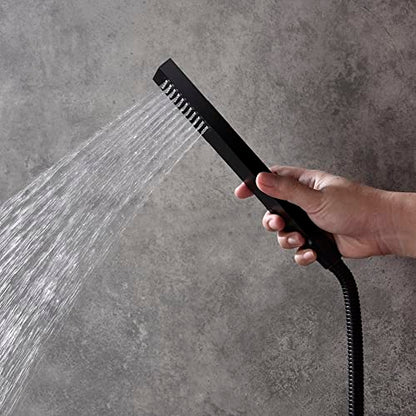 Cascada 12” Square Shower System (Wall Mounted) with Single Handle & square knob, 2 Functions (Rainfall & Handheld) (Matt Black) - color: Matt Black