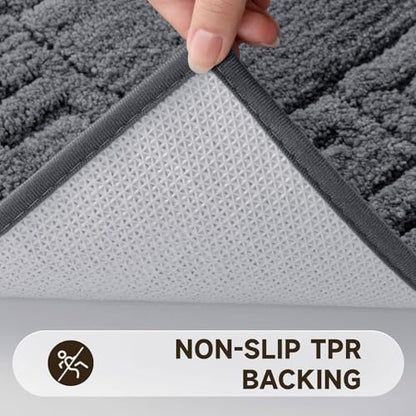 Pauwer Bathroom Rugs Sets 3 Piece, Plush Absorbent Bath Rug, Dark Grey | Microfiber Bath Mat Set, Non Slip Washable, Quick Dry Floor Carprt, Soft U Shaped Toilet Mats For Bathroom Shower Sink - color: Dark Grey