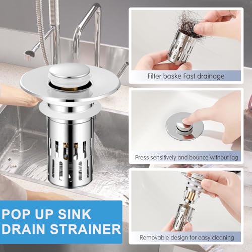 2025 New Universal Pop-Up Bathroom Sink Stopper with Hair Catcher, Pop-Up Removable Bathroom Sink Strainer, Easy-Install Sink Drain Strainer