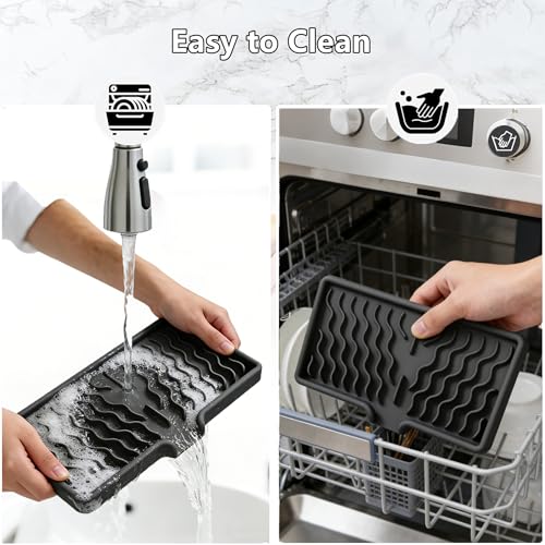 Dish Drying Mat, Silicone Dish Drying Mat for Kitchen Counter, Drainer Pad with Built-in Drain, Non-Slip, Heat Resistant Draining Pad (Gray, 10" x 5.5")